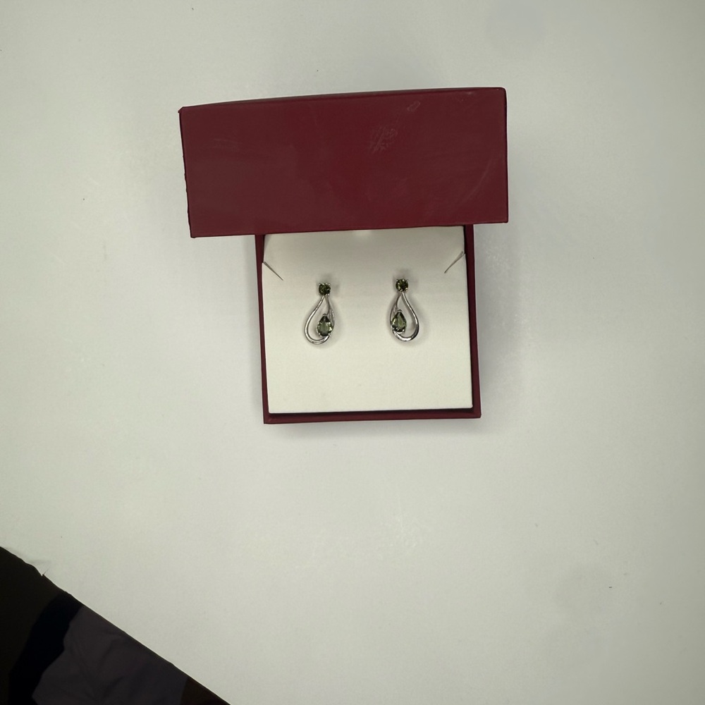 Custom Sterling Silver Moldavite Teardrop Earrings - Everyday Women's Jewelry - Picture 4 of 7